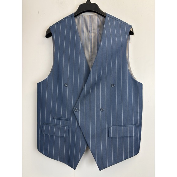 Caravelli 2 Pc Blue Pinstripe Mens 42R Blazer Suit Jacket & Vest Double Breasted - Picture 3 of 13